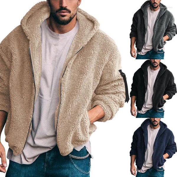 Chaquetas para hombres 2023 Abrigo de invierno Chaqueta casual con cremallera con capucha de terciopelo ártico de doble cara