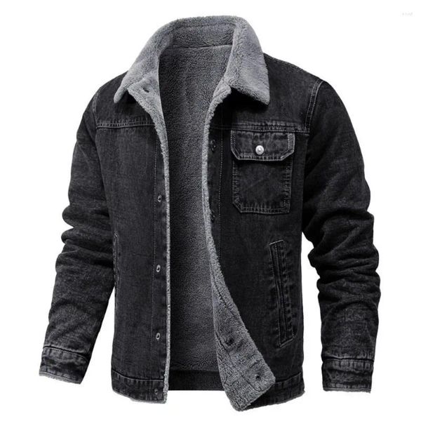 Vestes pour hommes 2023 Veste d'hiver Revers Cheveux d'agneau Épaissi Denim Haute Qualité Casual Serré Chaud Coton Rembourré Pardessus