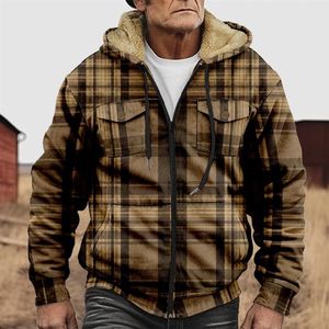 Chaquetas para hombres 2023 Invierno para hombre Cálido Forro polar grueso Patrón vintage Estampado Patchwork Cuello vuelto Abrigos abotonados Hombres Ropa exterior