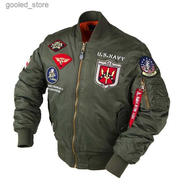 Chaquetas para hombres 2023 Invierno Top Gun Bomber Chaqueta de vuelo Varsity Táctico MA-1 Fuerza Aérea Ejército Vintage Piloto Motocicleta EE. UU. Marina para hombres Abrigo Q231109