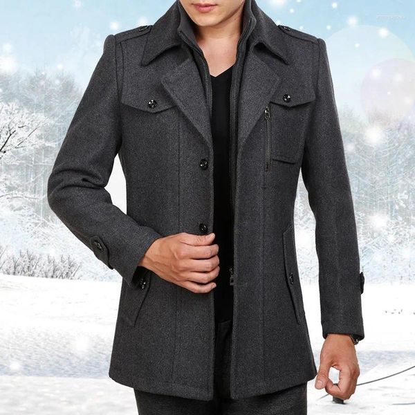 Chaquetas para hombres 2023 Abrigo de lana de invierno Hombres Moda Doble Cuello Chaqueta gruesa Single Breasted Trench Casual Mezclas Abrigos