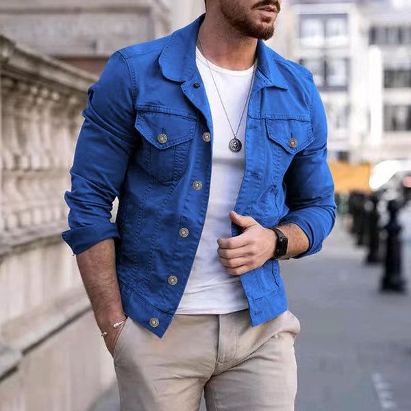 Vestes pour hommes 2023Haute qualité classique lavé veste en jean décontracté coupe ajustée vêtements de couleur unie