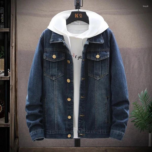 Chaquetas para hombres 2024 Antumn Denim Jacket Hombres Casual Jean Streetwear Color Sólido Turn Down Collar Abrigos Moda Jacktes