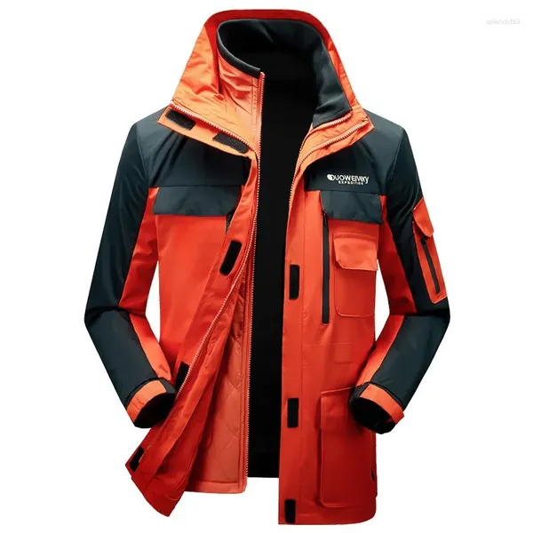 Chaquetas para hombres 2024 Otoño Invierno Casual Storm Jacket Tres en uno Sombrero desmontable Ropa de montañismo Deportes A prueba de viento Abrigo de hombres cálidos