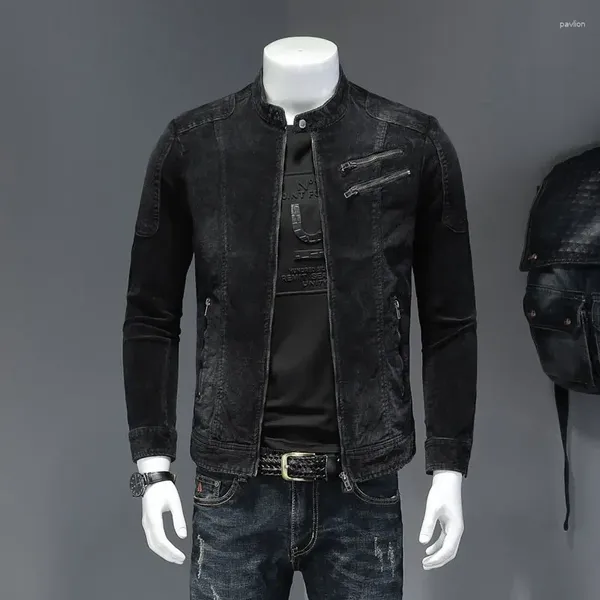 Vestes pour hommes 2024 Veste en velours côtelé Hommes Style Bomber Moto Denim Casual Slim Street Spring Mâle Streetwear Cowboy Moto Biker Vêtements d'extérieur