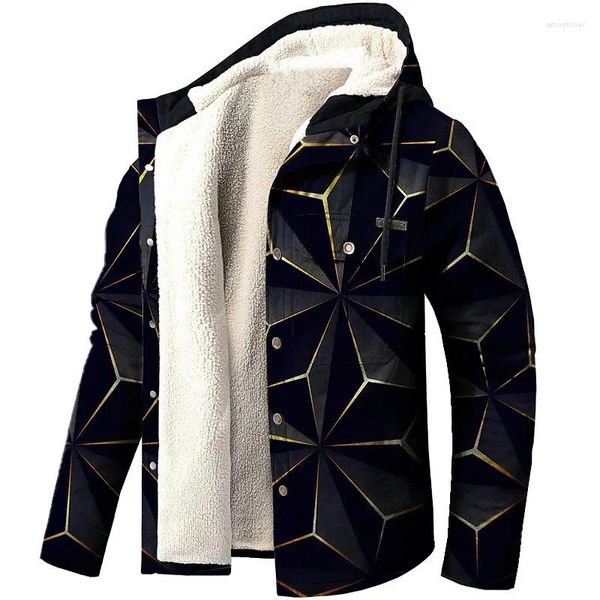 Chaquetas para hombres 2024 Otoño e invierno Chaqueta acolchada de manga larga con capucha Impresión 3D Tipo suelto Casual