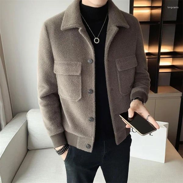 Vestes masculines 2024 mode automne hiver court manteau en laine laine laine hommes coréens imitation imitation veste tendance vêtements lourds pour hommes