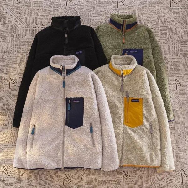 Chaquetas para hombres 2024 Chaqueta de lana con cremallera completa de moda casual de alta calidad para hombres Cuello de soporte Abrigo de invierno cálido y mullido borroso