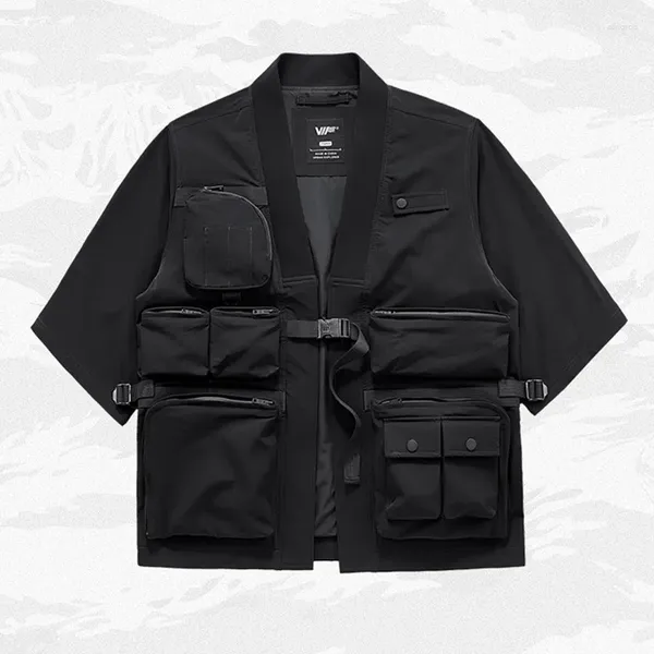 Vestes pour hommes 2024 Haute Qualité Multi-poche Hip Hop Punk Techwear Style Cargo Veste Hommes Harajuku Street Casual Kimono Cardigan
