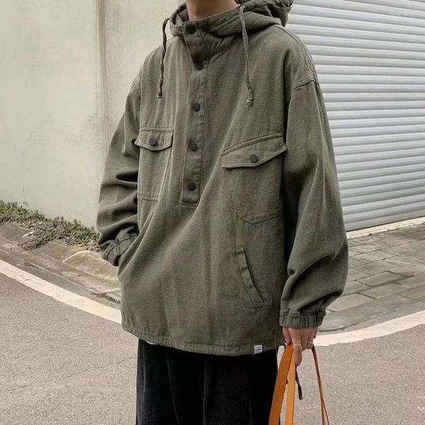Vestes masculines 2024 Japan Coat Fashion Spring Autumn Veste Pullover Vêtements Hooded Cargo Male Street Multi-Pocket Loose I04