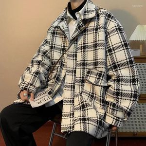 Vestes pour hommes 2024 Japonais Hommes Veste Casual Coton Lin Noir et Blanc Plaid Cardigan Manteaux À La Mode Vêtements Printemps Automne