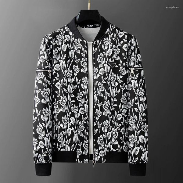 Chaquetas para hombres 2024 Hombres Contraste Patrón de impresión floral Chaqueta de alta calidad Black Street Baseball Manteau Homme Hiver