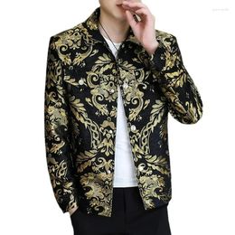 Chaquetas para hombres 2024 Hombres Chaqueta Jacquard Oro / Moda Verde Banquete de Negocios Abrigo de Solapa Casual