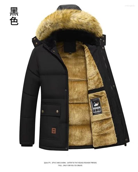 Vestes pour hommes 2024 Hommes Hiver Parka Polaire Doublé Épais Chaud À Capuche Col De Fourrure Manteau Mâle Taille 5XL Veste En Peluche Automne Travail Outwearing Noir