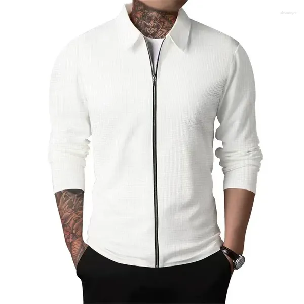 Chaquetas para hombres 2024 Color sólido Versátil Tamaño suelto Cardigan Primavera y otoño Manga larga Polo Cuello Chaqueta Casual Cremallera Abrigo