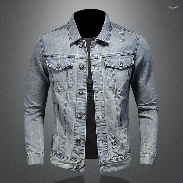 Vestes masculines 2024 Fashion printemps et automne avec l'Europe les États-Unis Retro Wash Light Casual Casual Boutique Denim Jacket Holes