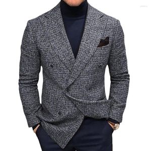 Herenjassen 2024 Lente Casual Blazer Gebreide Jas Mannen Vintage Double Breasted Revers Gebreide Outfit Kantoor Formele Mode Bovenkleding Heren