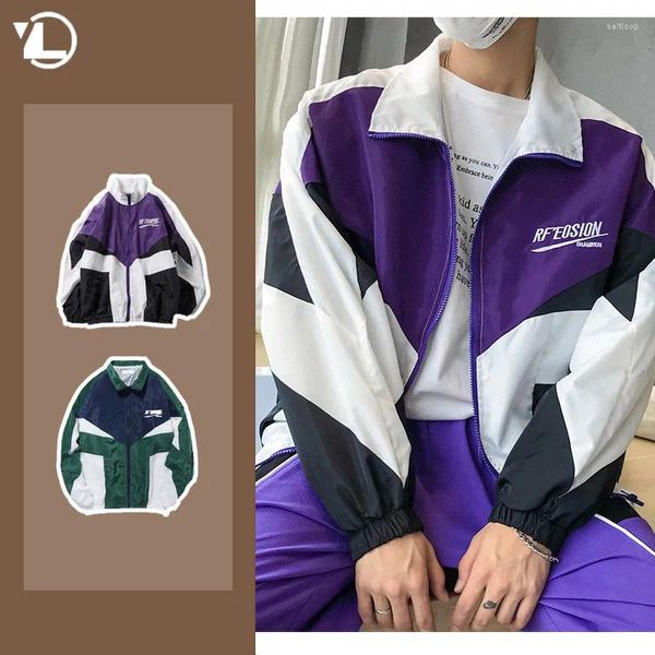 Vestes masculines 2024 Spring College Casual Mens Vintage Lettre de broderie Patchwork Couleur de couple Loose Bloc Couleur Thin Windbreaker