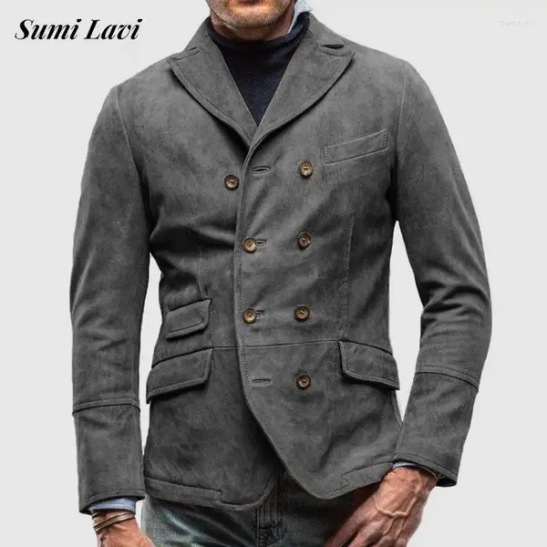 Vestes pour hommes 2024 Printemps Hommes Vintage Couleur Solide À Manches Longues À Double Boutonnage Manteau Hommes Mode Tenues D'hiver Vêtements D'extérieur En Plein Air