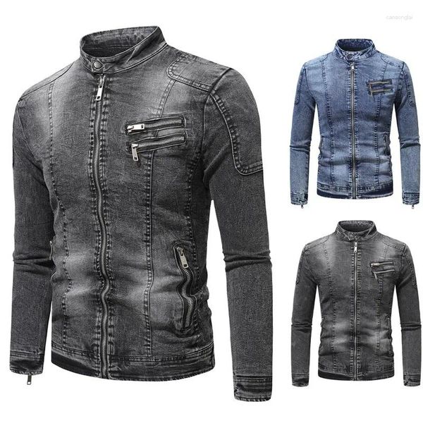 Chaquetas para hombres 2024 Producto de primavera Manga larga Lavado Denim Cremallera Decoración Casual Chaqueta Abrigo