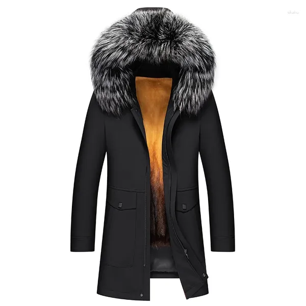 Chaquetas para hombres 2024 Abrigo negro cálido de invierno con forro de cuello de piel grande grueso al aire libre para hombres Tamaños M-4XL