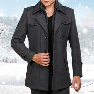 Chaquetas para hombres 2024 Abrigo de lana de invierno Hombres Moda Doble Cuello Chaqueta gruesa Single Breasted Trench Casual Mezclas Abrigos