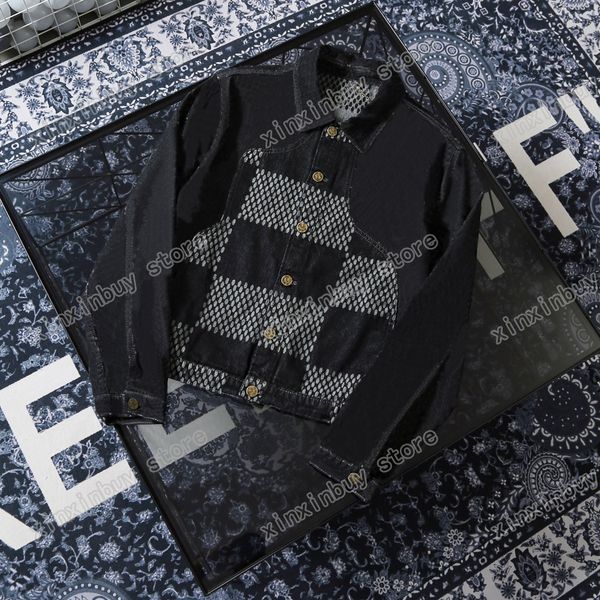 Chaquetas para hombres 22ss Hombres Mujeres Diseñadores Denim Coat Tablero de ajedrez Jacquard Letras Solapa Cuello París Moda Streetwear Negro Azul XS-L