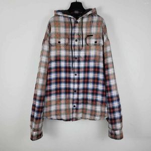 Herenjassen 23/SS Luxe 1:1 Gesmolten Gradiënt Plaid Jas Dames Heren Flanel Overhemd Met Capuchon Katoen Gevoerde Shirts