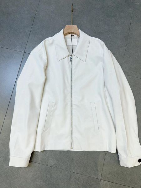 Vestes pour hommes 23 ans Blanc Napa Veste en cuir de mouton Veste à glissière Tissu en peau de mouton imitation doux et lisse