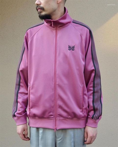 Vestes pour hommes 23SS Pink Stripe Aiguilles Veste Hommes Femmes 1: 1 Top Qualité Papillon Broderie AWGE Manteaux Hip Hop