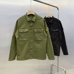 Chaquetas para hombres 23ss Spring Compass Insignia Manga Parcheada Mujeres Hombres Abrigo de bolsillo Streetwear Turn Down Collars Windbreaker Wash Shirt Stones Island