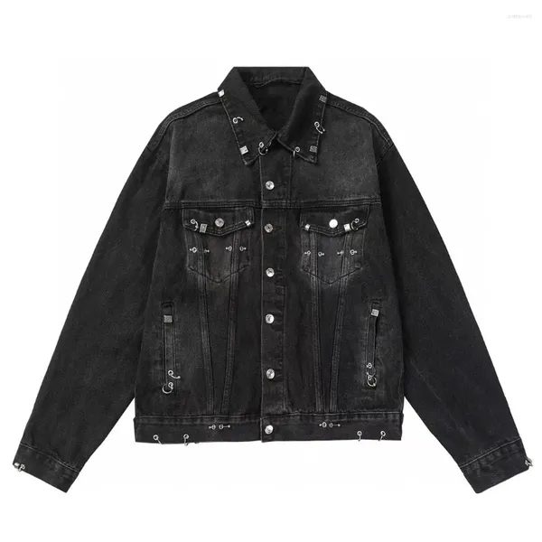 Vestes masculines 24SS Riveted Pincture Ring Backle Fire Machine Head Denim Jacket Designer