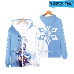 Chaquetas para hombres Sudadera con capucha con cremallera 3D Genshin Impact Cosplay Disfraz Mona Kaeya Klee Diluc Venti Paimon Zhongli Keqing Ganyu Unisex con capucha