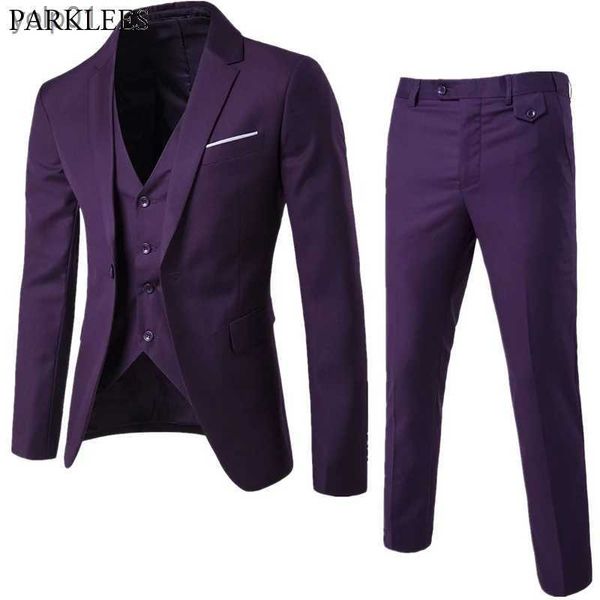 Vestes pour hommes 3pc hommes costume violet (veste + pantalon + gilet) marque Slim Fit costumes élégants avec pantalon hommes toilettage Busienss smoking costumes Ternos S-6XLL231115