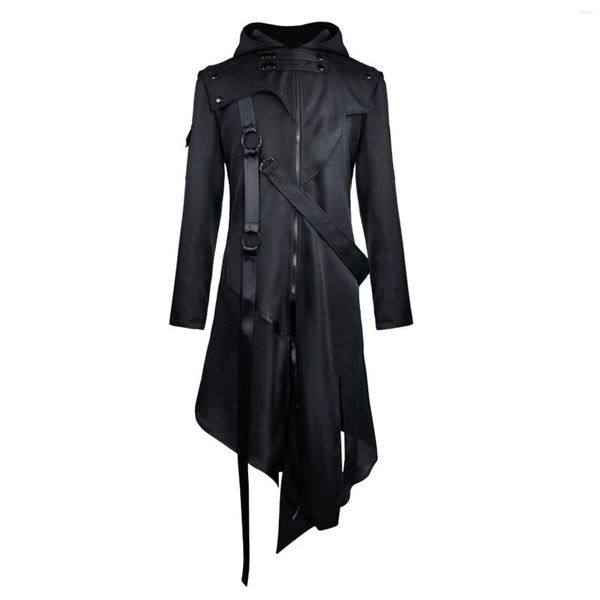 Chaquetas para hombre 3x chaqueta de lluvia para hombre Vintage gótico Steampunk abrigo empalme cremallera cinturón con capucha traje de manga larga rompevientos de invierno