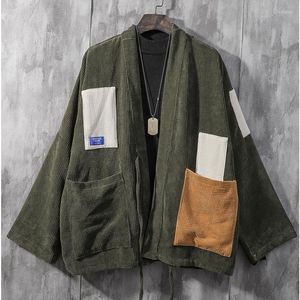 Vestes pour hommes # 4228 Vert Jaune Velours Côtelé Jacke Hommes À Manches Longues Lâche Kimono Vintage Veste Survêtement Manteaux Grandes Poches Hip Hop Unisexe