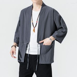 Herenjacks #4229 Zomer retro katoenen linnen Japans kimono jas Men Cardigan vaste kleur vintage losse dunne jas mannelijke plus size 4xl 5xl