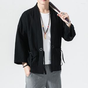 Herenjacks #4230 Lente zomer Solid Color Kimono Jacket Men Cardigan Loose Vintage Streetwear Male jas plus maat 5xl Chinese stijl