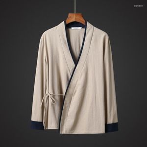 Herenjacks #4260 Zwart rood blauw kaki vintage katoenen linnen jas mannen Chinese stijl kimono vest v-hals gesplitste kleur plus maat