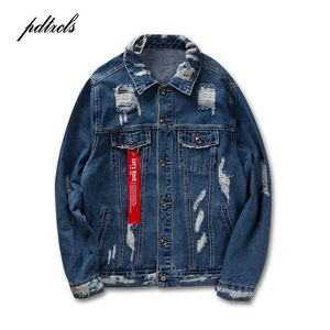 Herenjacks 49 lint gescheurd denim 2021 heren vinage verontrust vernietigde jeans hiphop casual bedrukt gat blauw