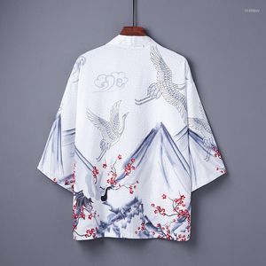 Herenjacks #5028 Zwart wit zonnebrand Jacket Men Kort mouwen Loose dunne Chinese stijl Vintage Streetwear Kimono Cardigan Beach Coat