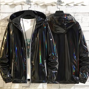 Men S Jackets 7002 Black Sliver Shinny Bomber Koreaanse stijl Hip Hop Slim and Coats Streetwear Hooded Coat 220916