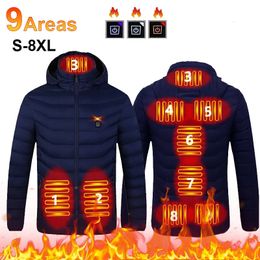 Chaquetas para hombres 9 Chaqueta con calefacción Winte Chaleco USB Chaquetas con calefacción eléctrica Mujeres Hombres Al aire libre Cálido Sprots Abrigo térmico Ropa Chaqueta S-8XL 231213