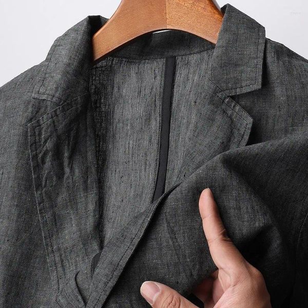 Chaquetas para hombres 96% lino blazer masculino liviano verano transpirable dos botones traje básico ajuste delgada revestimiento de hombre elegante ropa gris