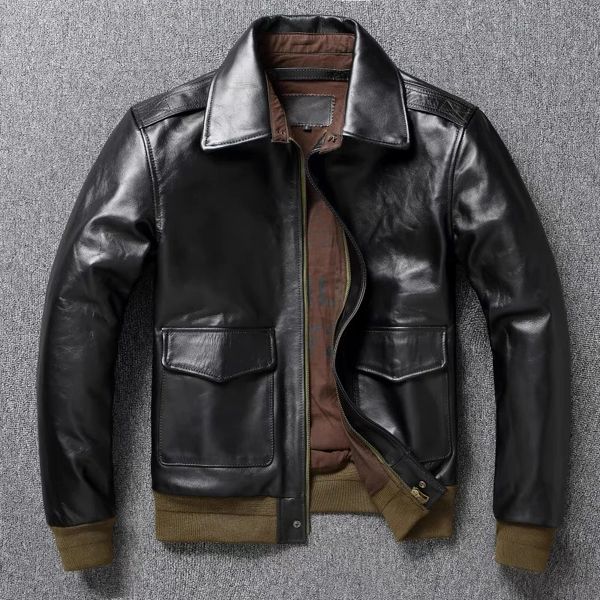 Vestes pour hommes A2 Bomber Jacket Tea Core Horse Cuir Recadrée Moto Naturel Manteau Lâche Militaire 231107