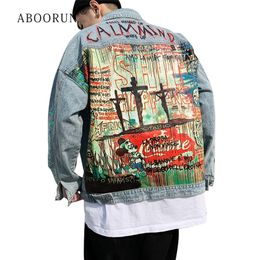 Vestes hommes ABOORUN hommes Hip Hop Denim vestes mode Graffiti imprimé Denim vestes Streetwear manteau surdimensionné pour homme R1200 220912