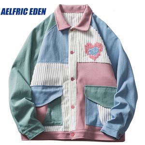 Vestes pour hommes Aelfric Eden Color Block Patchwork Corduroy Heart Varsity Jacket Y2K HipHop Streetwear Automne Harajuku Casual Jacket Coat 231115