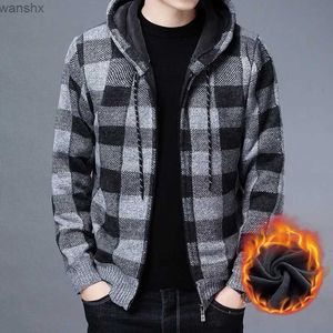 Vestes pour hommes All Match tricoté Plaid Cardigan à capuche veste décontractée pour hommes chaud légèrement extensible manteau de veste zippée pour l'automne hiver L2404