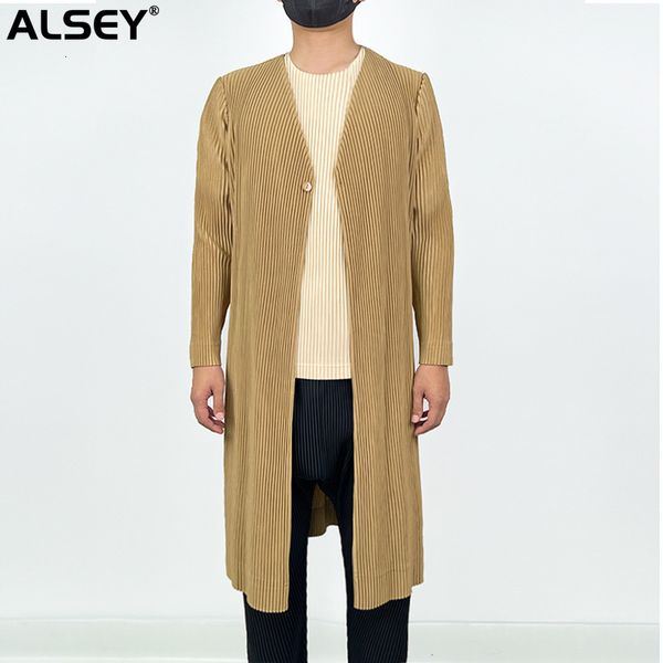 Vestes pour hommes ALSEY Miyake Trench-coat plissé Long Singlebreasted Vneck Midlongueur Slim pour vêtements Printemps Automne 230822