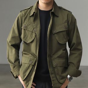 Herenjacks Amekaji Vintage M43 Field Jacket Men Army Green Rapel Multi-Pocket Long Sleeve Tooling Jacket Spring Autumn Casual Cardigan Coat 230422